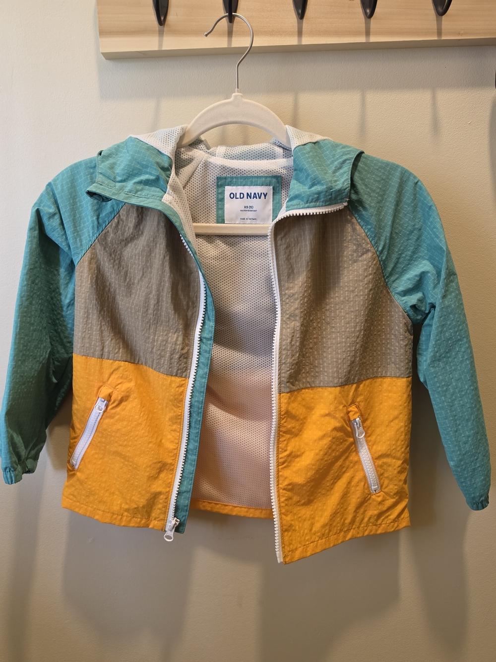 Old Navy Teal Green Gray and Yellow Colorblock Kids Jacket
